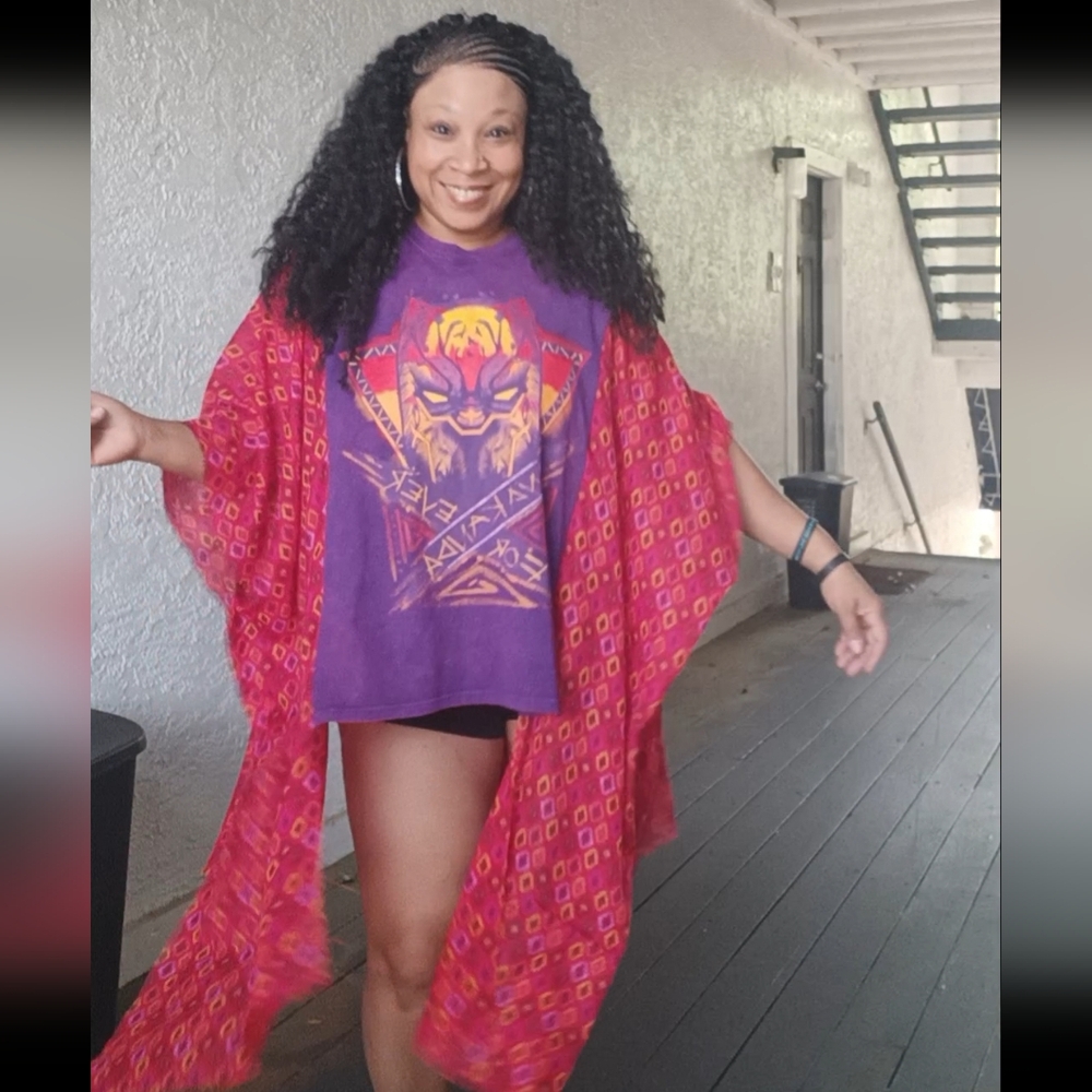 Upcycled Marvel Black Panther Wakanda Forever Tshirt Poncho